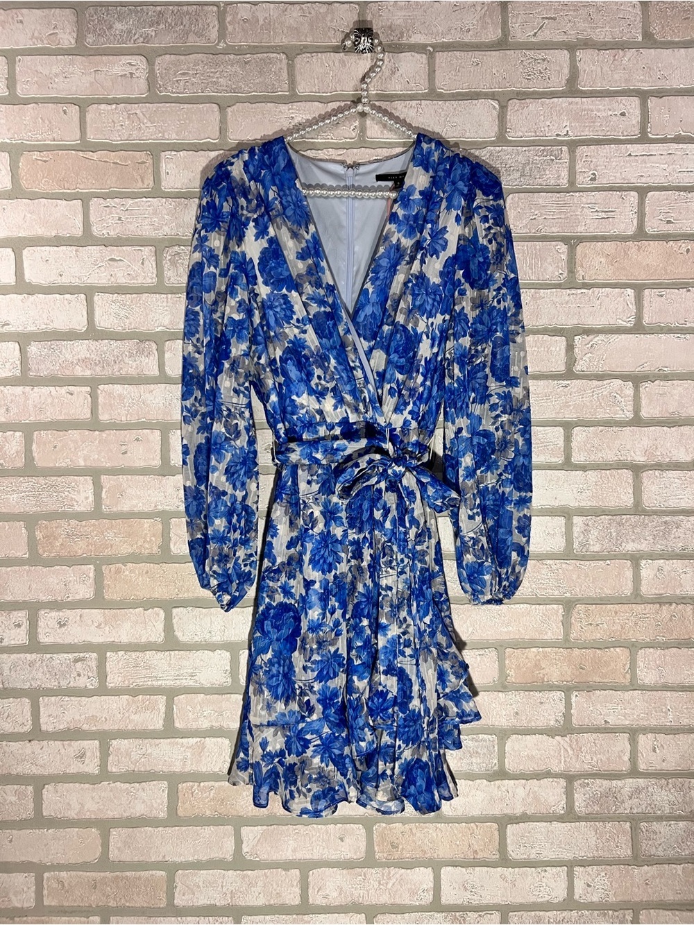Alex MarieNWOT Simone Cobalt Blue Floral Tiered Long Sleeve Dress Size 6 - Picture 3 of 10